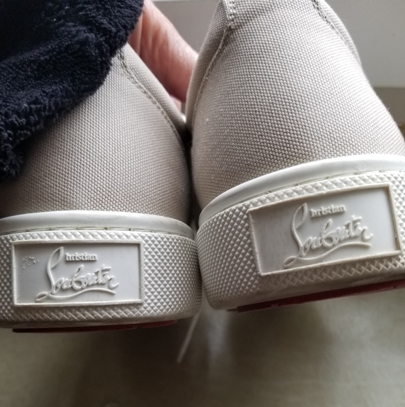 Christian Louboutin Beige Canvas Low Top Sneakers Auth Cert Sz 39.5 - Picture 6 of 12